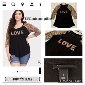 Black & Leopard/Cheetah LOVE Raglan Tee - Torrid
